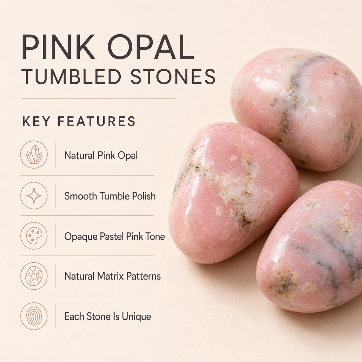 Pink Opal Tumbled Crystals (Mastering Fear and Wisdom)  DestGlow