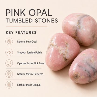 Pink Opal Tumbled Crystals (Mastering Fear and Wisdom)  DestGlow