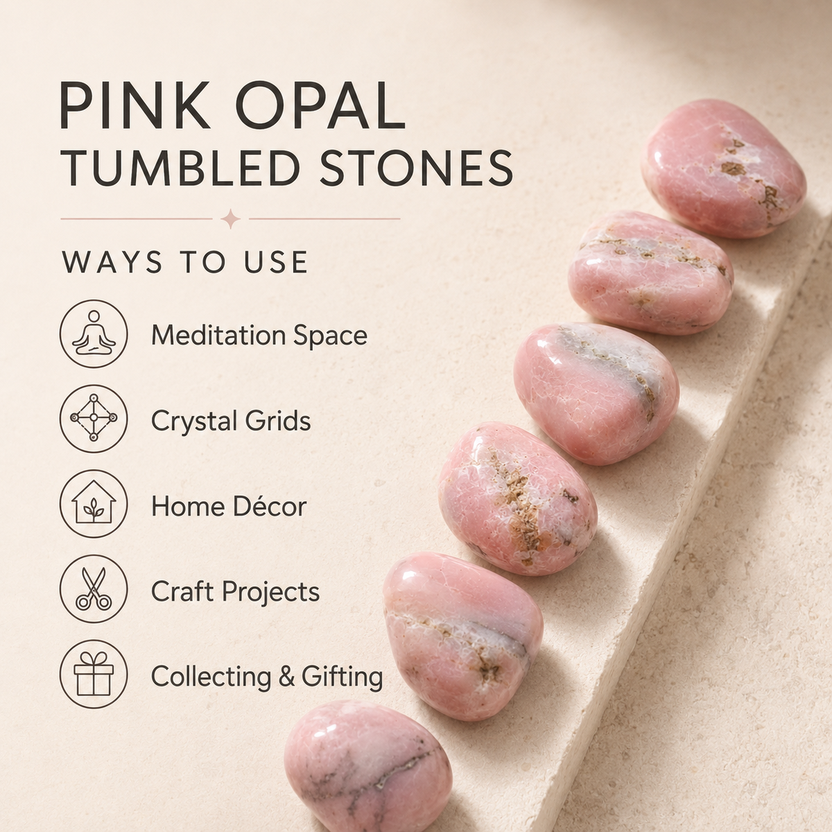 Pink Opal Tumbled Crystals (Mastering Fear and Wisdom)  DestGlow