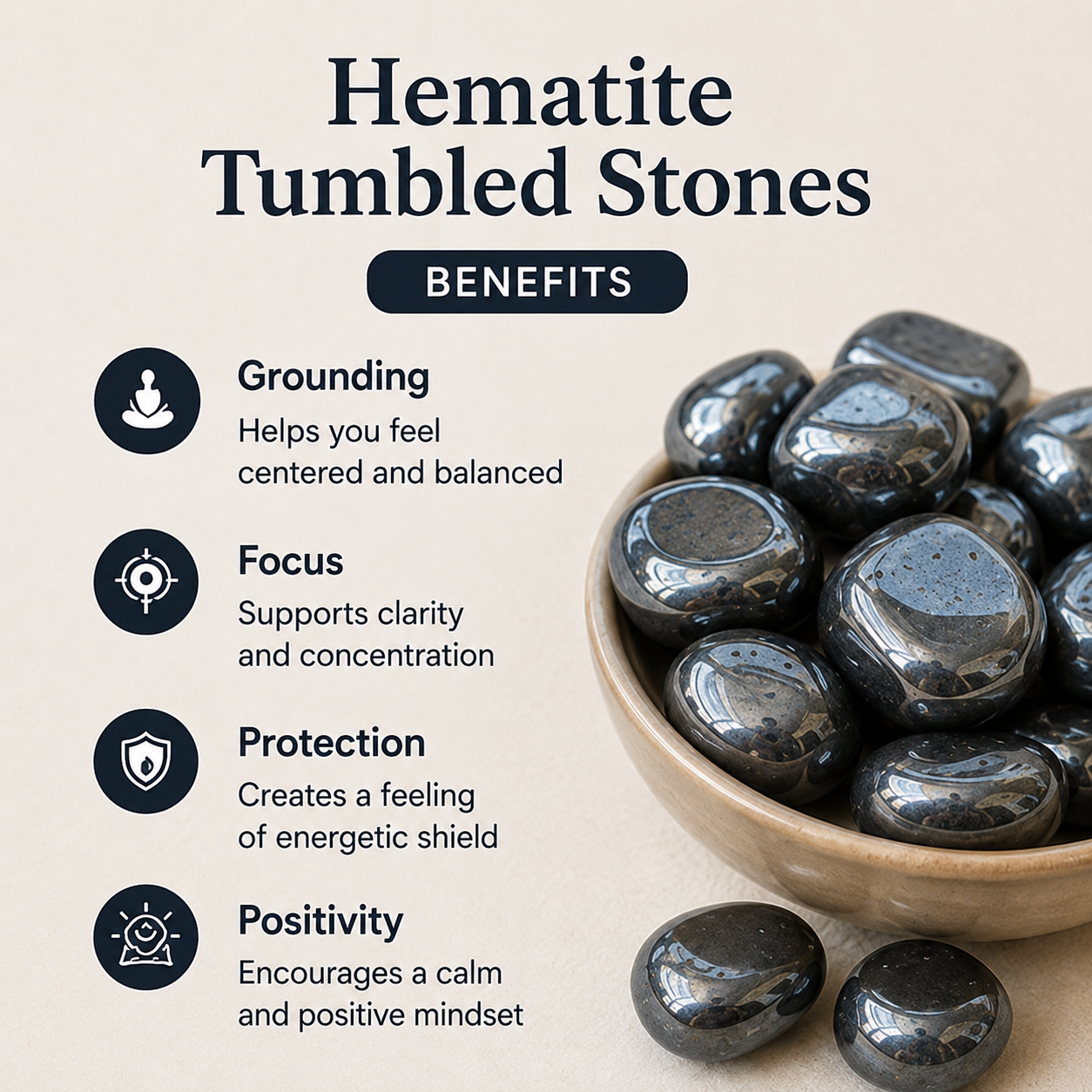 Hematite Tumbled Crystals (Focus and Strength)  DestGlow