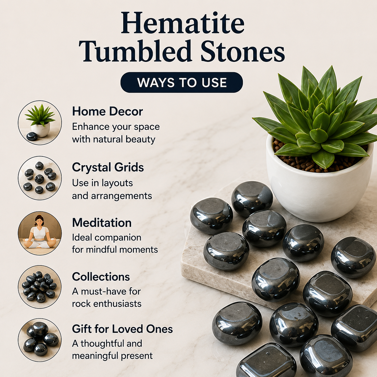 Hematite Tumbled Crystals (Focus and Strength)  DestGlow