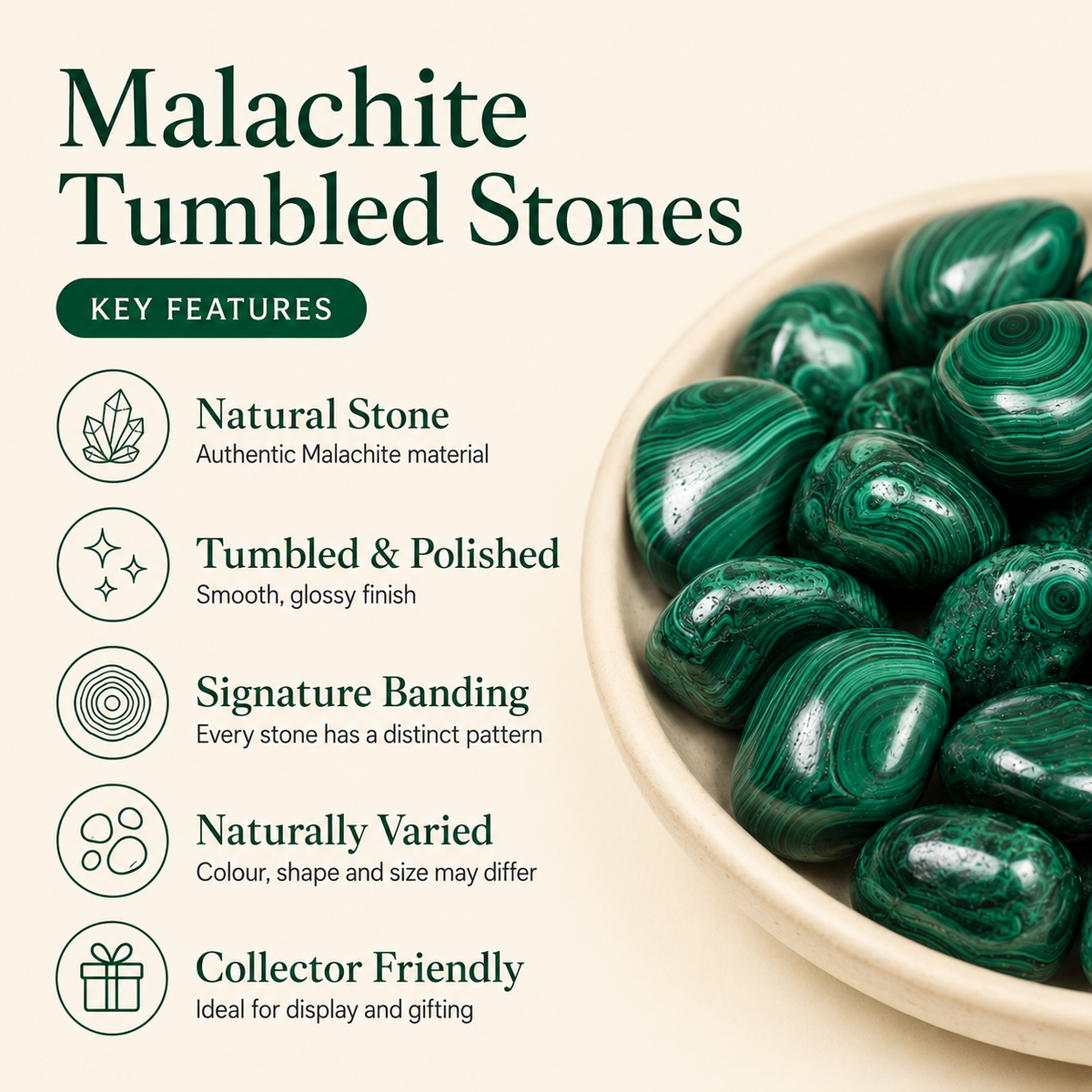 Malachite Tumbled Crystals (Leadership and Travel)  DestGlow