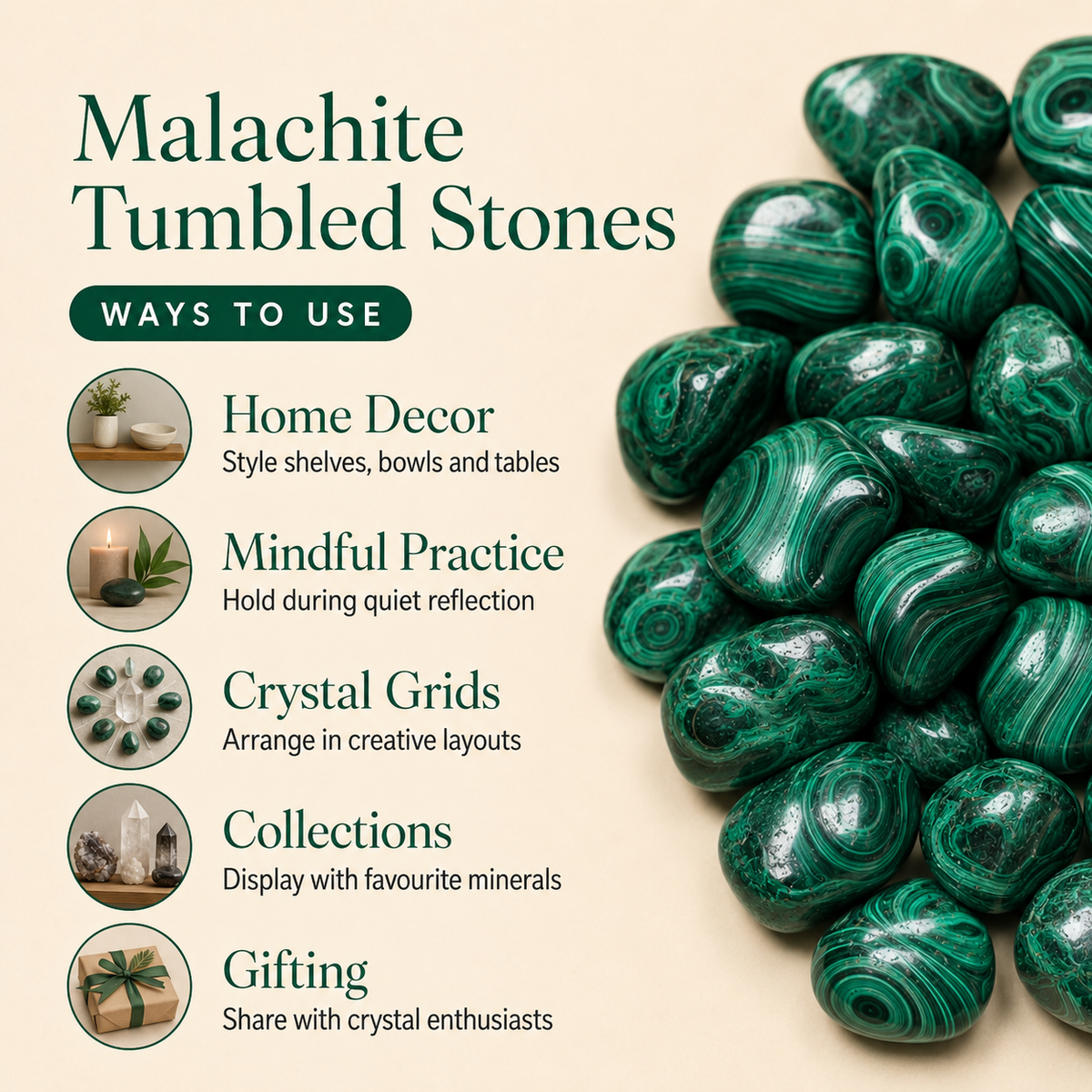 Malachite Tumbled Crystals (Leadership and Travel)  DestGlow