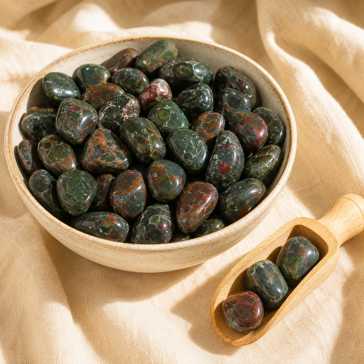 African Bloodstone Tumbled Crystals (Abundance of wealth and Protection)  DestGlow