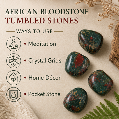 African Bloodstone Tumbled Crystals (Abundance of wealth and Protection)  DestGlow