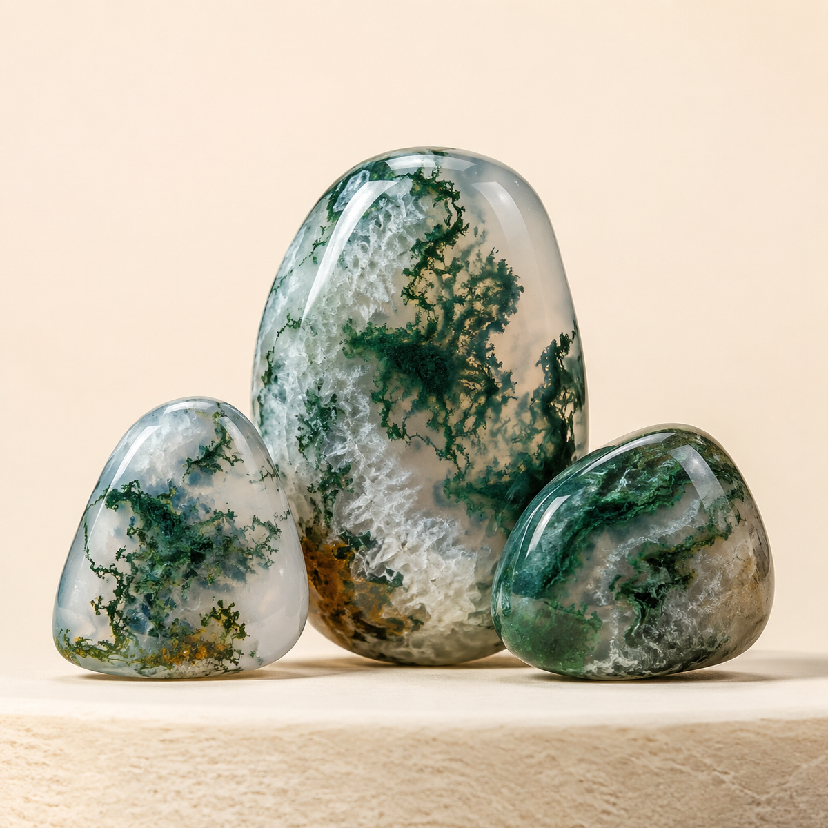 Moss Agate Tumbled Crystals (Generosity and Resolution)