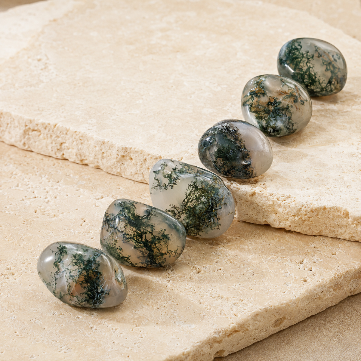 Moss Agate Tumbled Crystals (Generosity and Resolution)