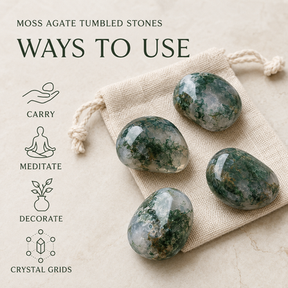 Moss Agate Tumbled Crystals (Generosity and Resolution)
