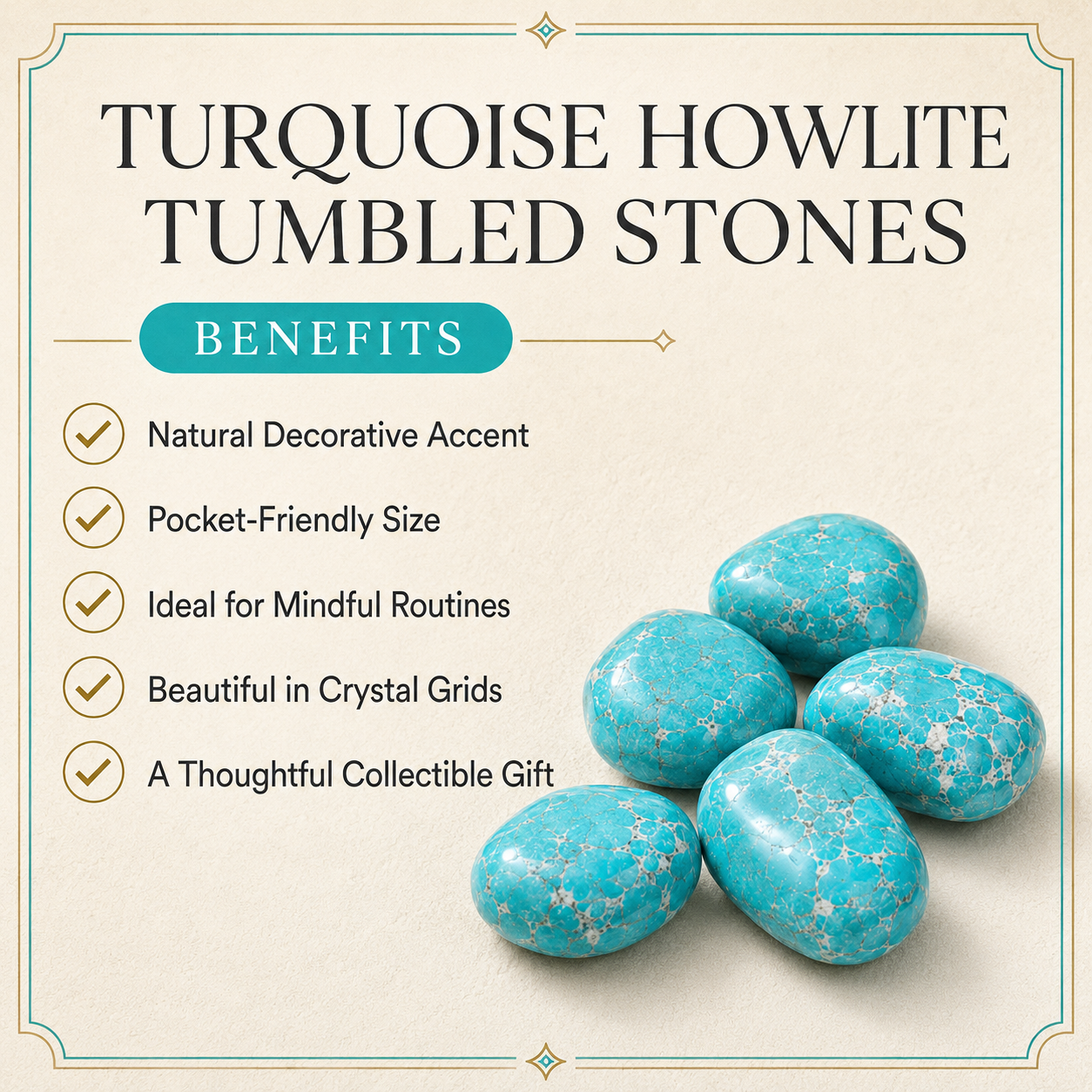 Turquoise Howlite Tumbled Crystals(Promotes Self-Realisation and Assists Creative Problem Solving)  DestGlow