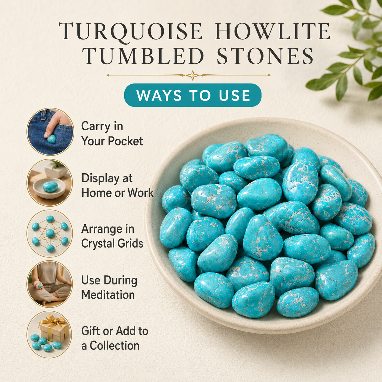 Turquoise Howlite Tumbled Crystals(Promotes Self-Realisation and Assists Creative Problem Solving)  DestGlow