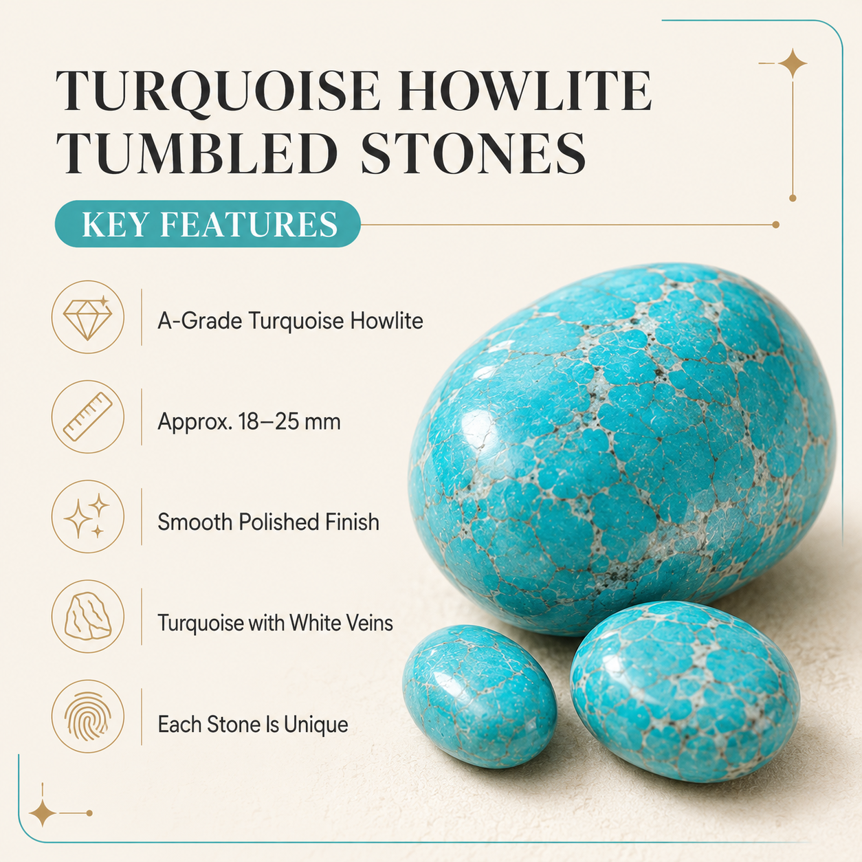 Turquoise Howlite Tumbled Crystals(Promotes Self-Realisation and Assists Creative Problem Solving)  DestGlow