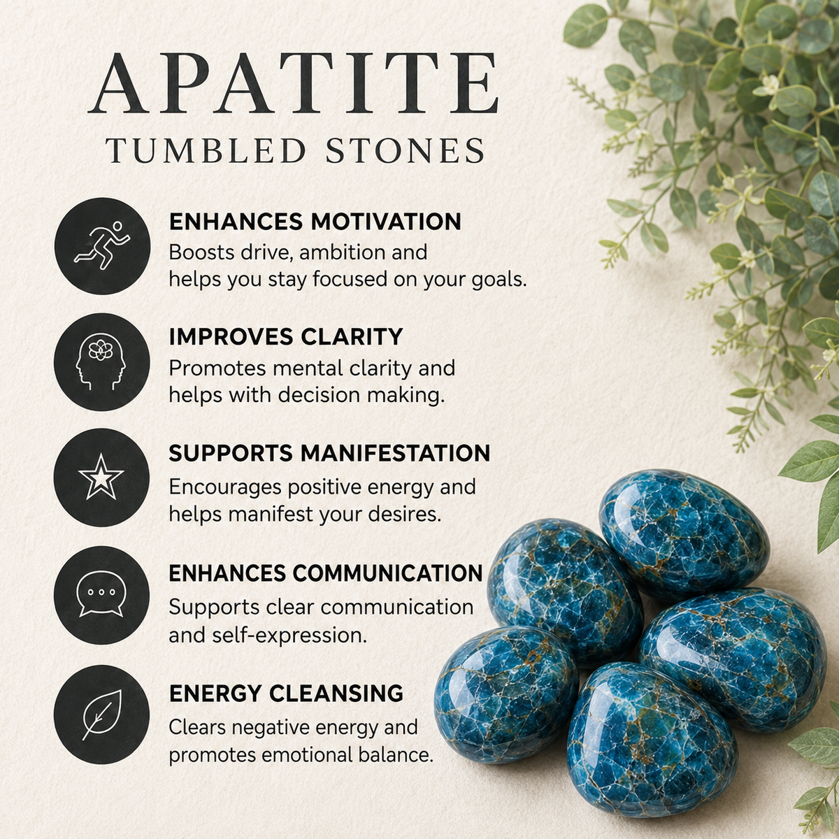 Apatite Tumbled Crystals (Psychic Abilities and Strength)  DestGlow