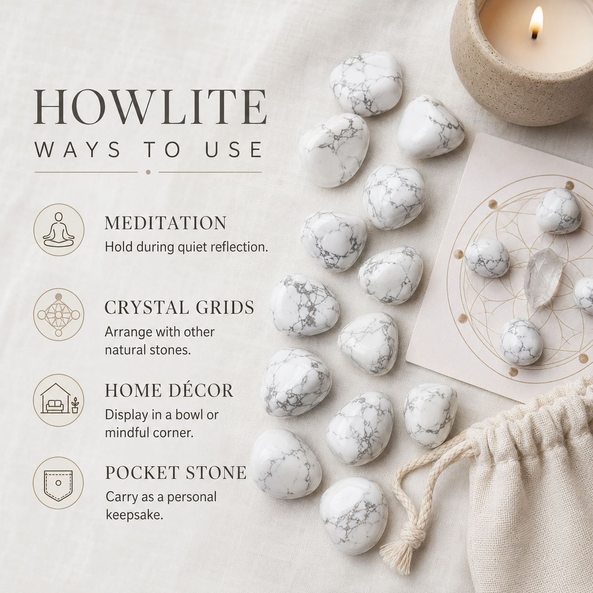 Howlite Tumbled Crystals (Insight and Inspiration)  DestGlow
