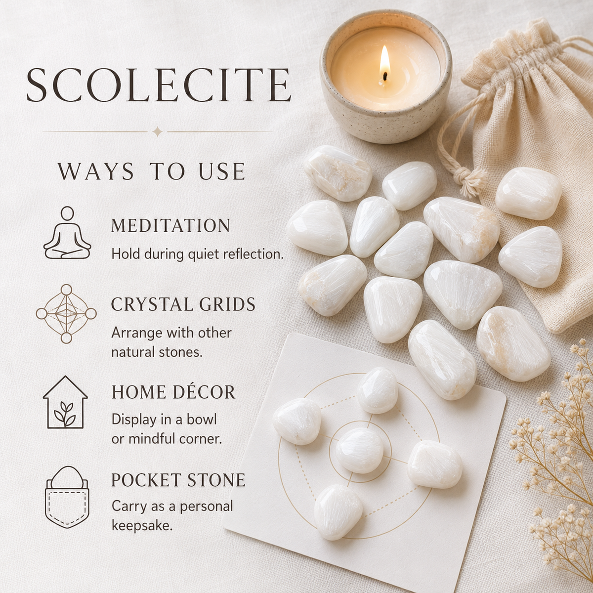 Scolecite Tumbled Crystals (Expanded Awareness and Intuition)  DestGlow