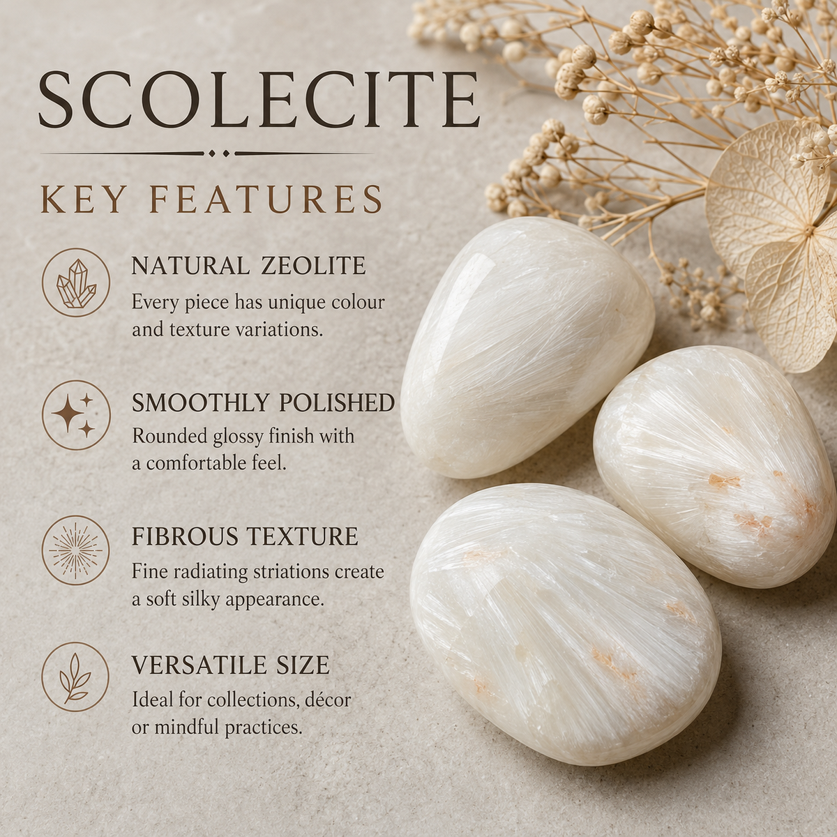 Scolecite Tumbled Crystals (Expanded Awareness and Intuition)  DestGlow