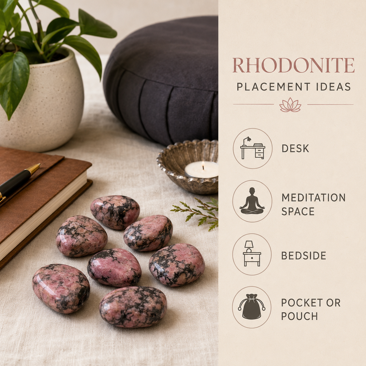Rhodonite Tumbled Crystals (Spirit and Wisdom)  DestGlow