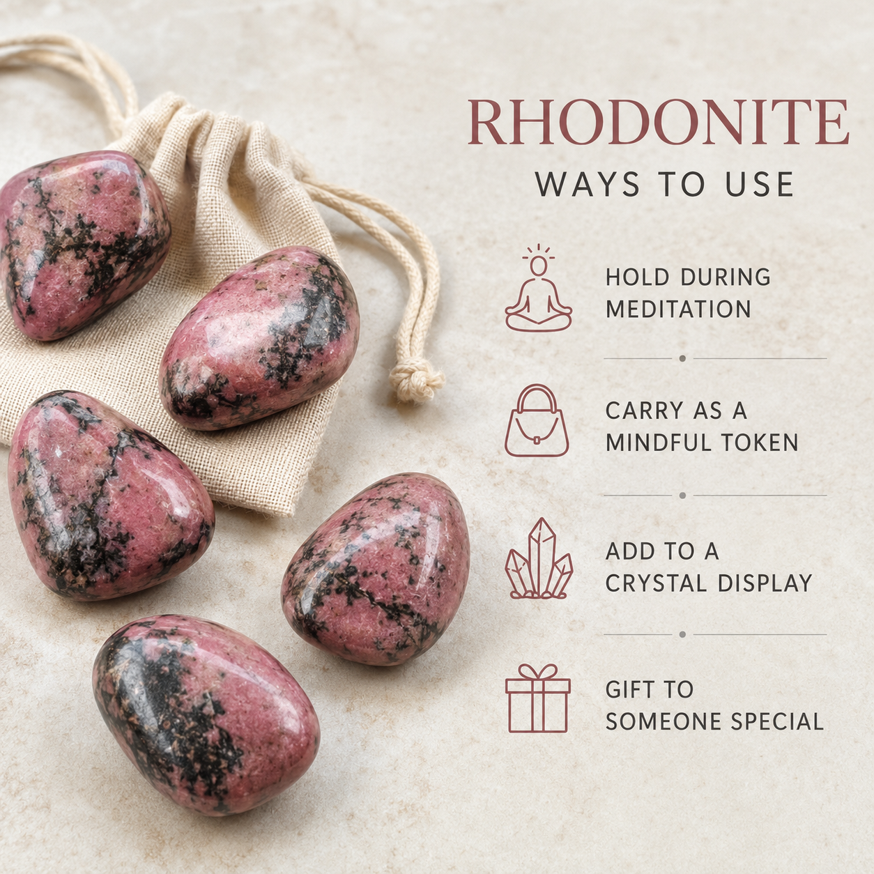 Rhodonite Tumbled Crystals (Spirit and Wisdom)