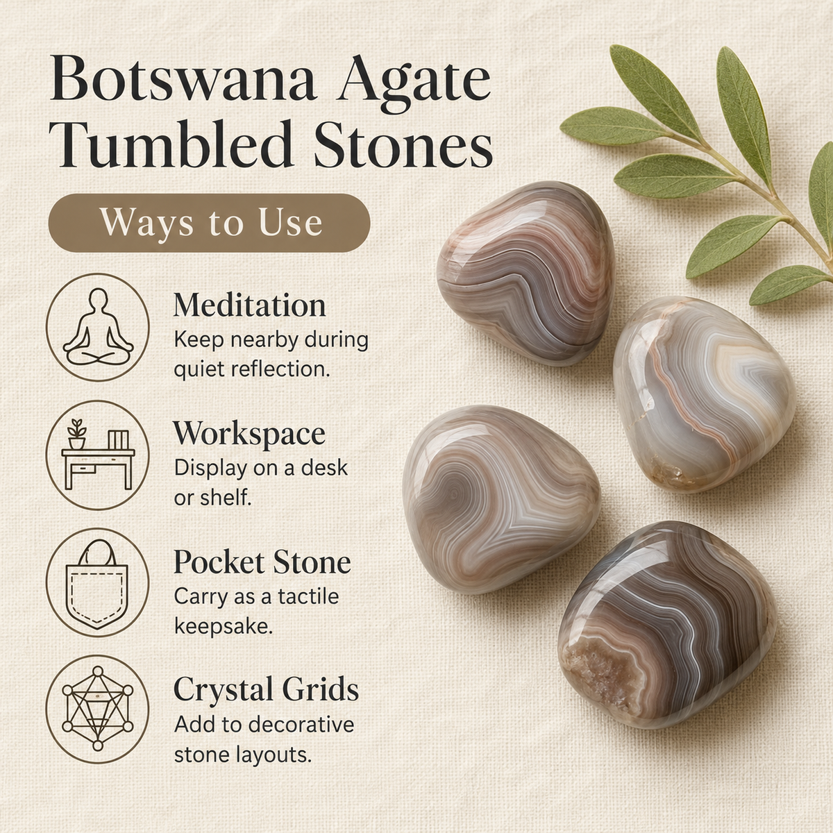 Botswana Agate Tumbled Crystals (Transformation and Angelic Communication)  DestGlow