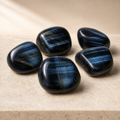 Blue Tiger Eye Tumbled Crystals (Alignment With The Higher Self and Unity Of Heart)  DestGlow