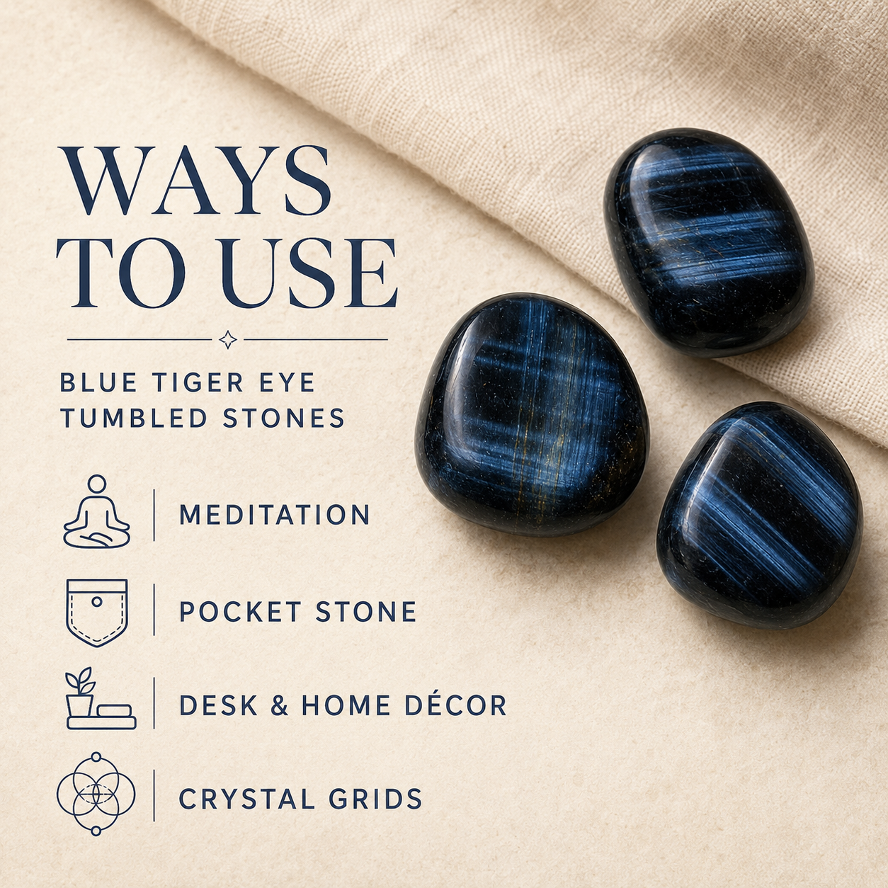 Blue Tiger Eye Tumbled Crystals (Alignment With The Higher Self and Unity Of Heart)  DestGlow