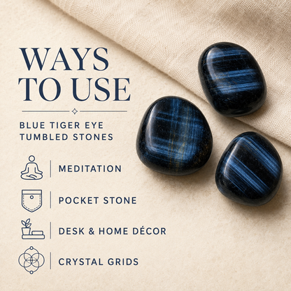 Blue Tiger Eye Tumbled Crystals (Alignment With The Higher Self and Unity Of Heart)  DestGlow