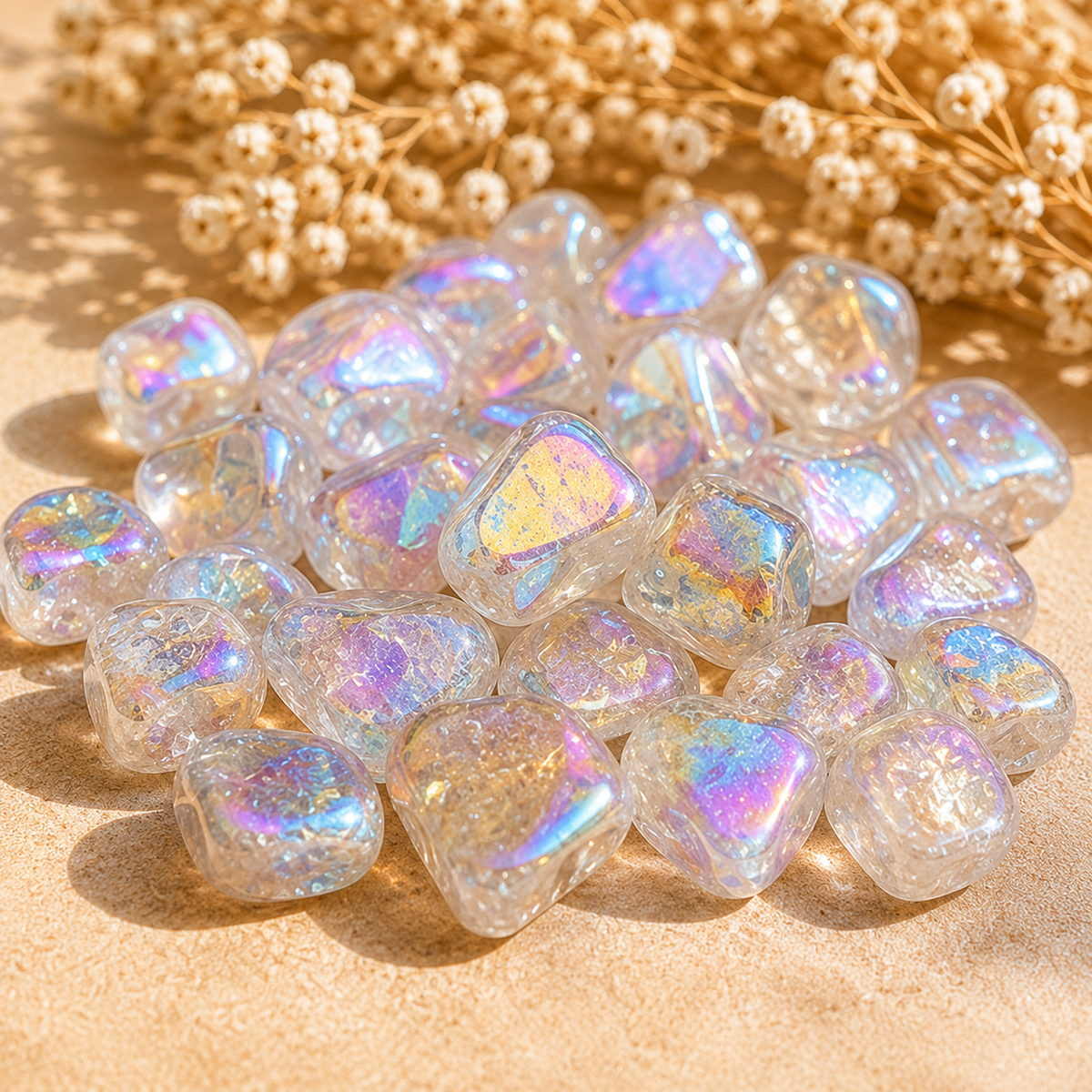 Aura Quartz Rainbow Tumbled Crystals (Energy Transfer and Past Life Recall)  DestGlow