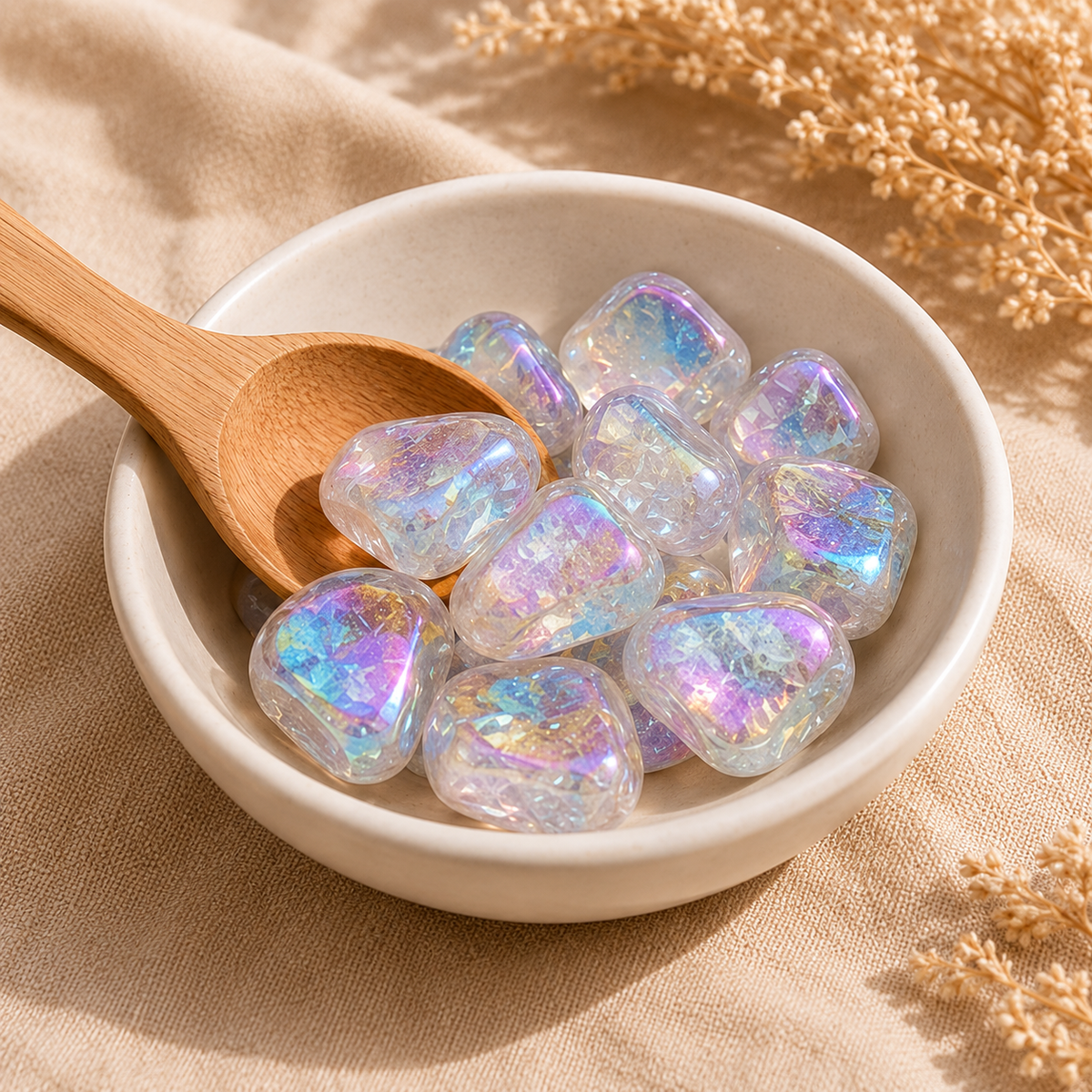 Aura Quartz Rainbow Tumbled Crystals (Energy Transfer and Past Life Recall)