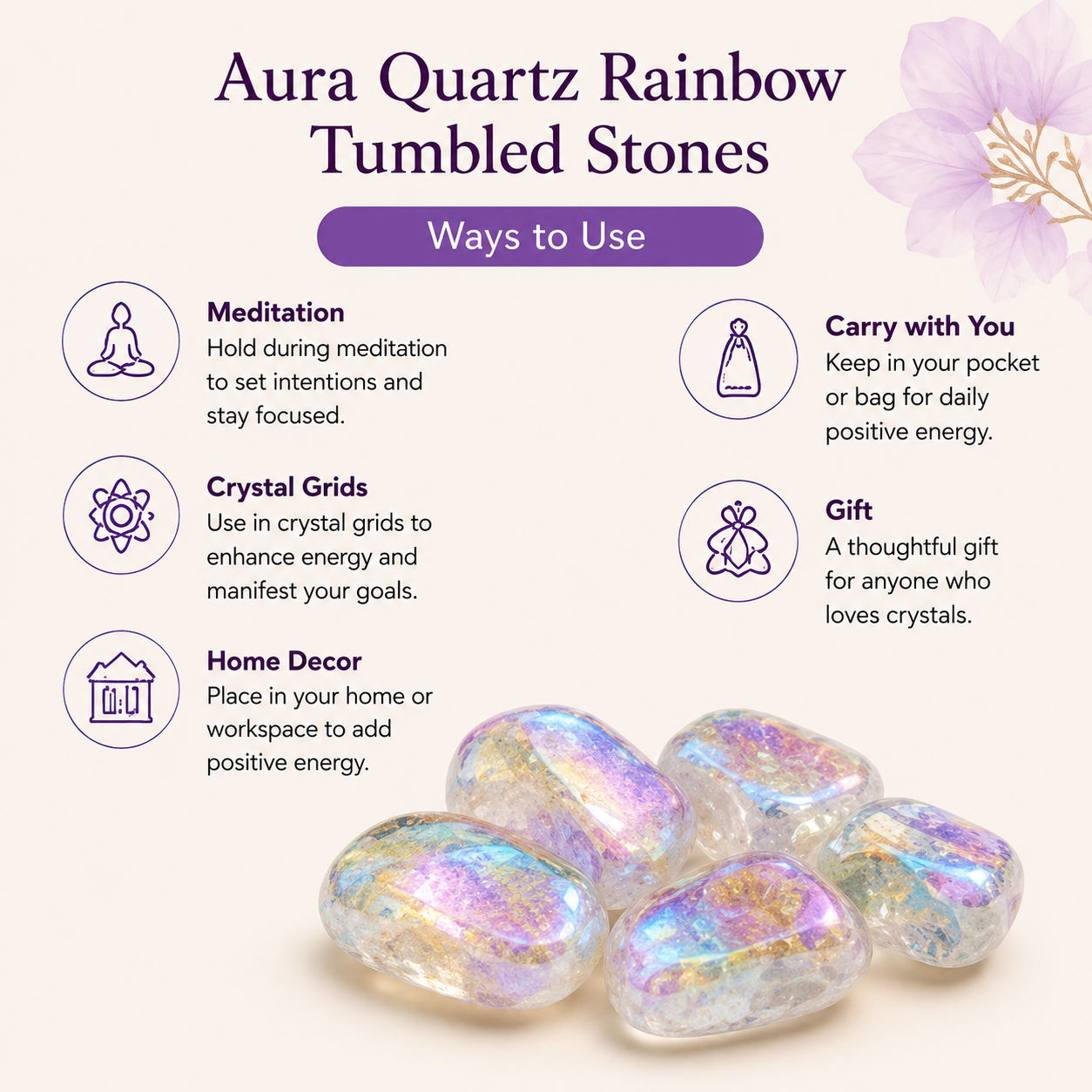 Aura Quartz Rainbow Tumbled Crystals (Energy Transfer and Past Life Recall)