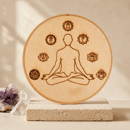 7 Chakra Yoga Crystal Grid Board, 6" Wooden Crystal Grid Plate  DestGlow