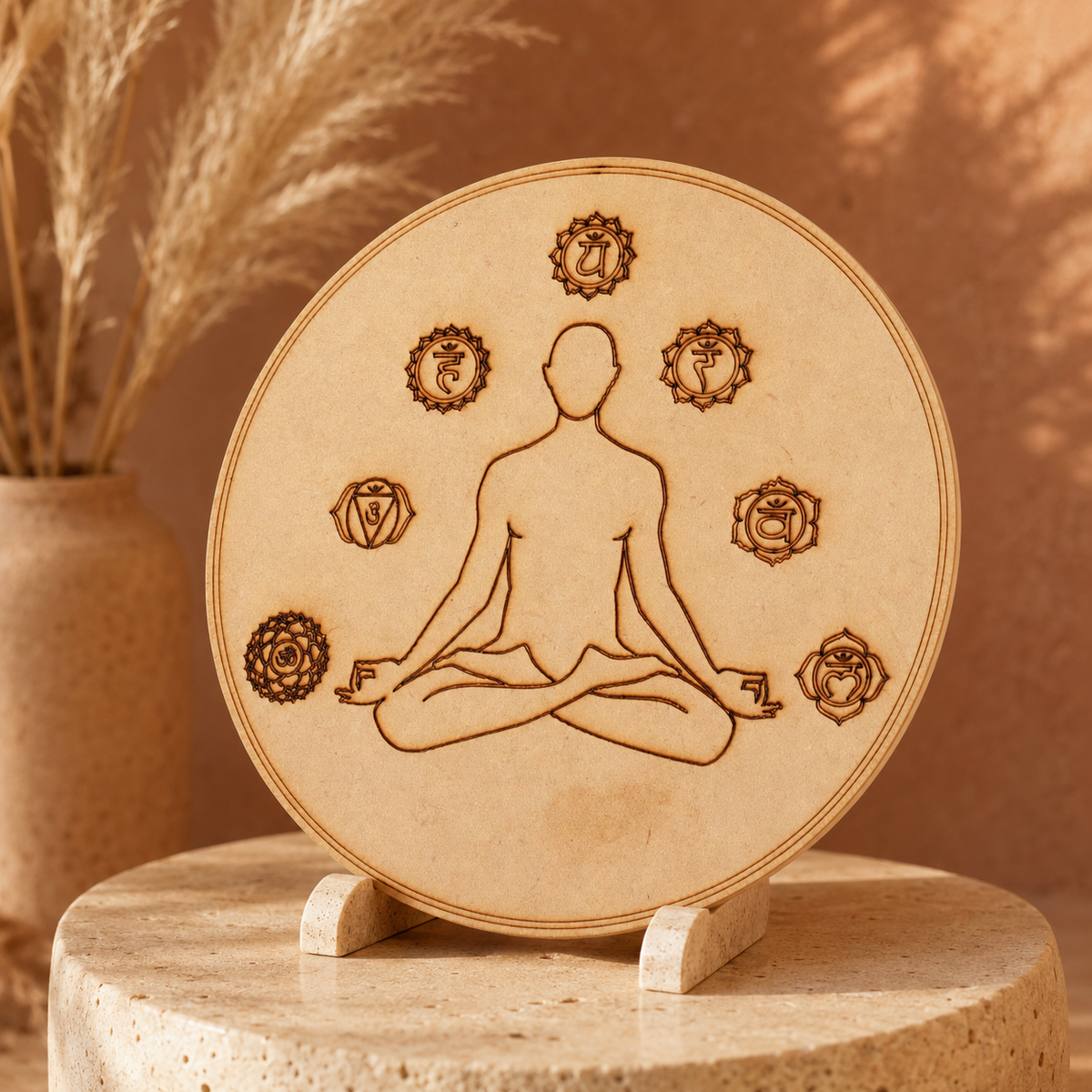 7 Chakra Yoga Crystal Grid Board, 6" Wooden Crystal Grid Plate  DestGlow
