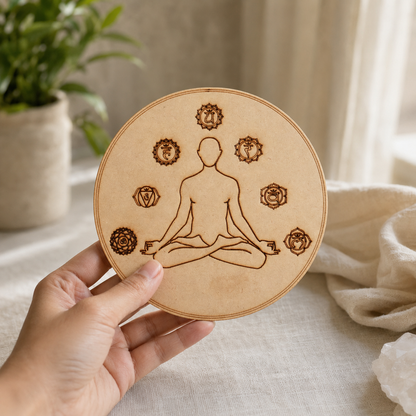 7 Chakra Yoga Crystal Grid Board, 6" Wooden Crystal Grid Plate  DestGlow