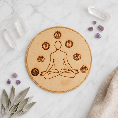 7 Chakra Yoga Crystal Grid Board, 6" Wooden Crystal Grid Plate  DestGlow