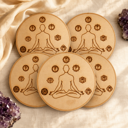 7 Chakra Yoga Crystal Grid Board, 6" Wooden Crystal Grid Plate  DestGlow