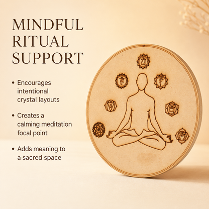 7 Chakra Yoga Crystal Grid Board, 6" Wooden Crystal Grid Plate  DestGlow
