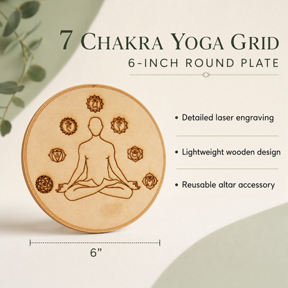 7 Chakra Yoga Crystal Grid Board, 6" Wooden Crystal Grid Plate  DestGlow