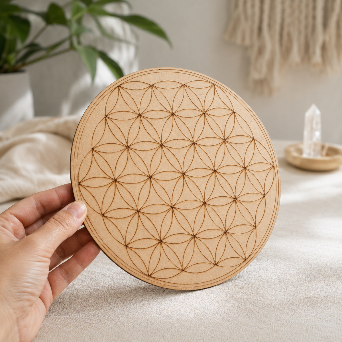 Tree of Life Crystal Grid Board, 6" Wooden Crystal Grid Plate  DestGlow