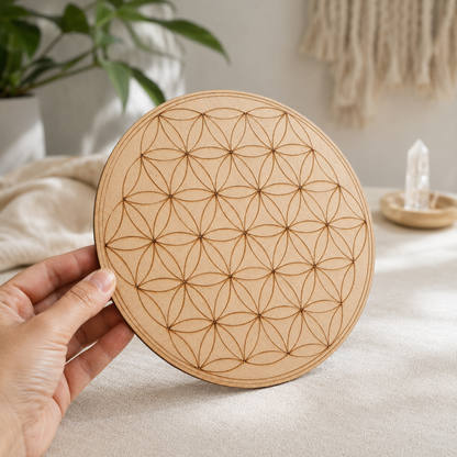 Tree of Life Crystal Grid Board, 6" Wooden Crystal Grid Plate  DestGlow
