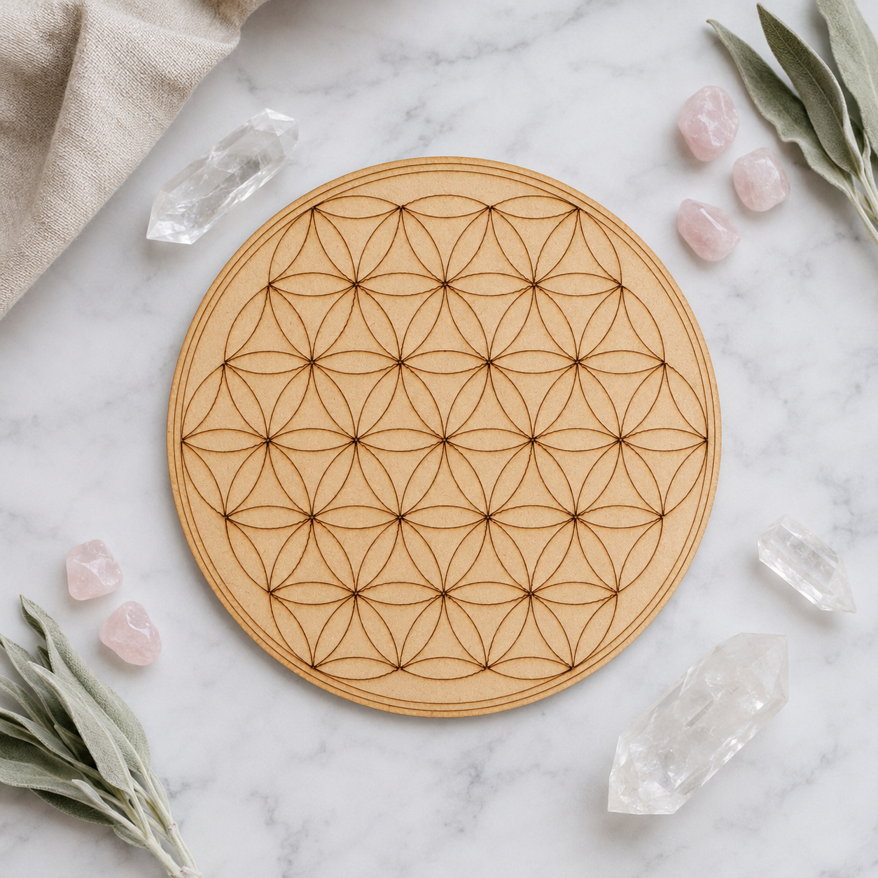 Tree of Life Crystal Grid Board, 6" Wooden Crystal Grid Plate  DestGlow