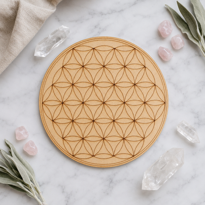 Tree of Life Crystal Grid Board, 6" Wooden Crystal Grid Plate  DestGlow