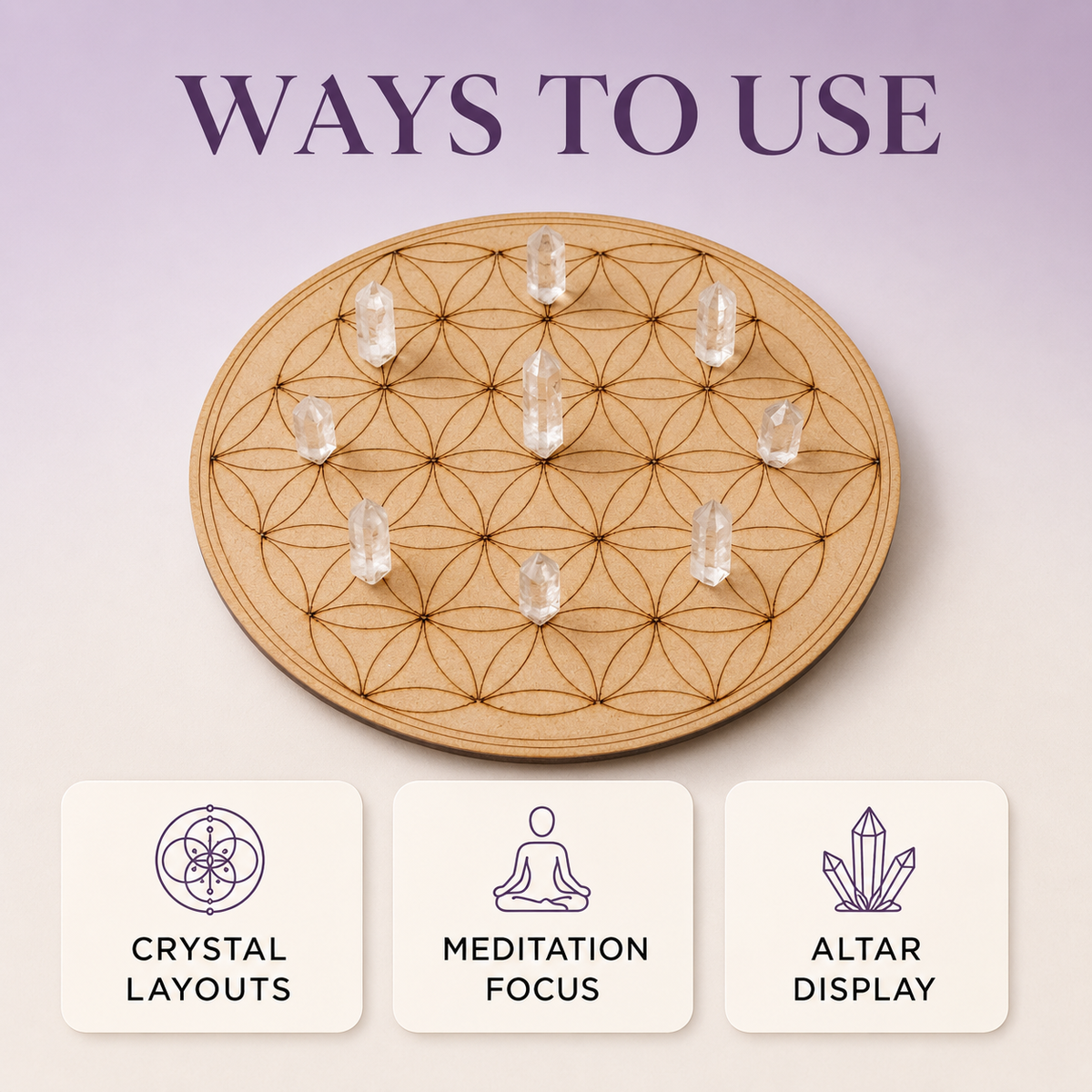 Tree of Life Crystal Grid Board, 6" Wooden Crystal Grid Plate  DestGlow
