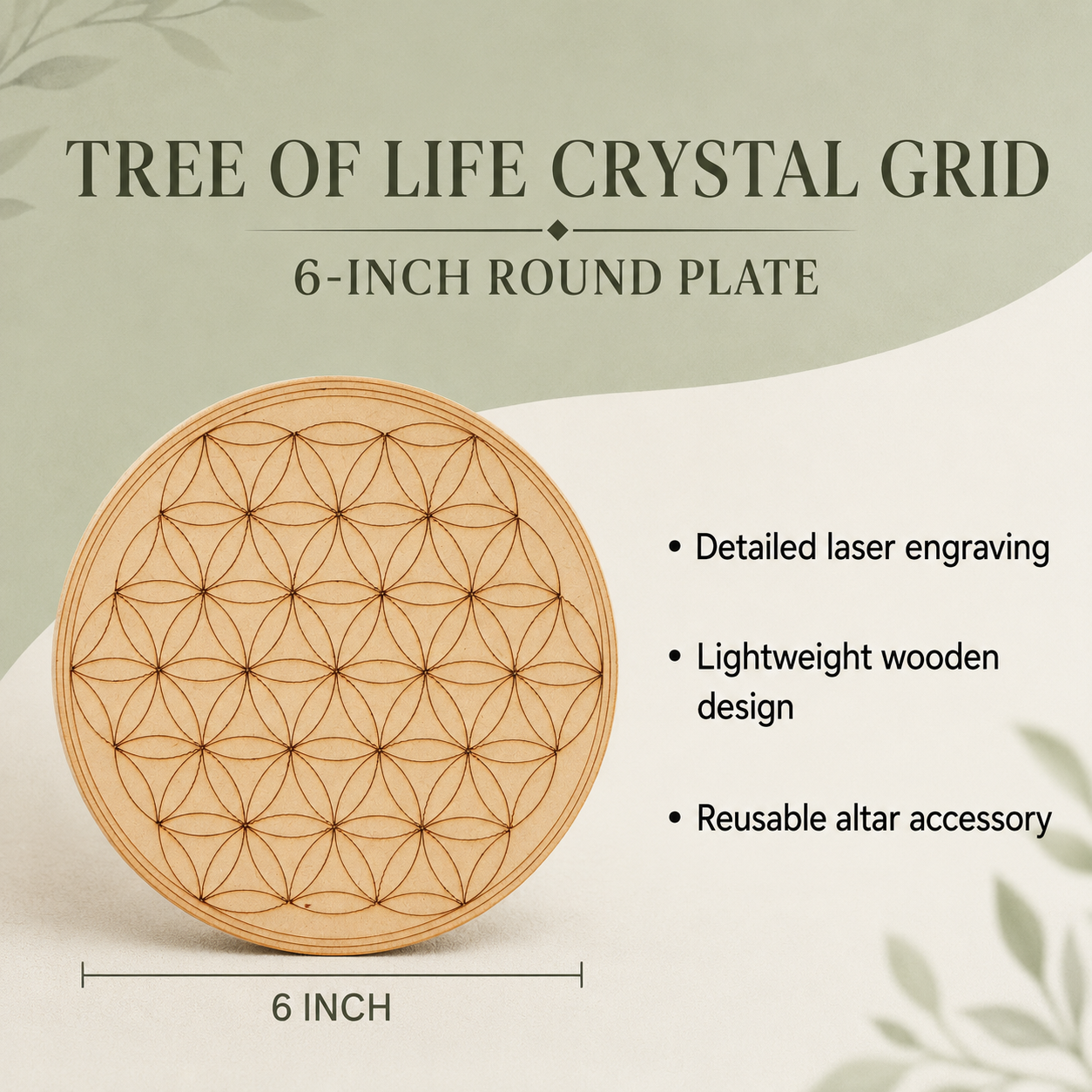 Tree of Life Crystal Grid Board, 6" Wooden Crystal Grid Plate  DestGlow