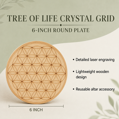 Tree of Life Crystal Grid Board, 6" Wooden Crystal Grid Plate  DestGlow