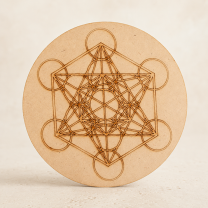 Metatron Cube Crystal Grid Board, 6" Wooden Crystal Grid Plate  DestGlow