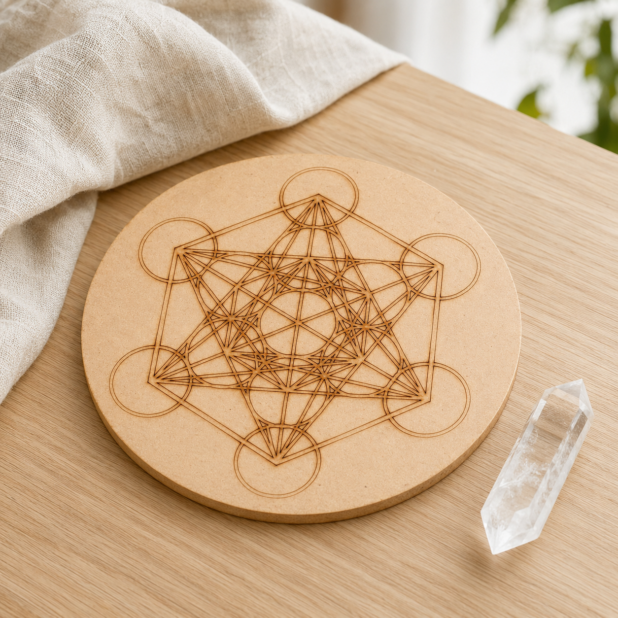 Metatron Cube Crystal Grid Board, 6" Wooden Crystal Grid Plate  DestGlow