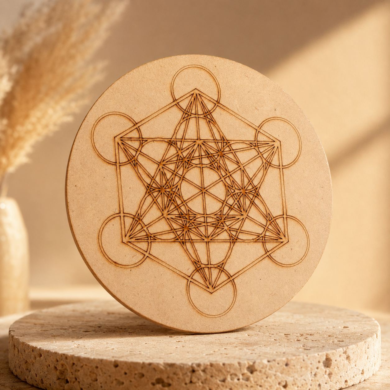Metatron Cube Crystal Grid Board, 6" Wooden Crystal Grid Plate  DestGlow