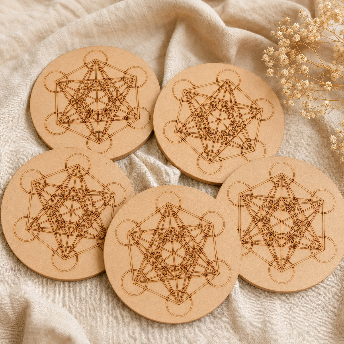 Metatron Cube Crystal Grid Board, 6" Wooden Crystal Grid Plate  DestGlow