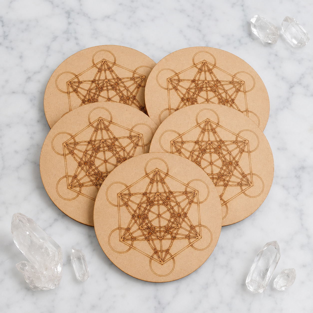 Metatron Cube Crystal Grid Board, 6" Wooden Crystal Grid Plate  DestGlow
