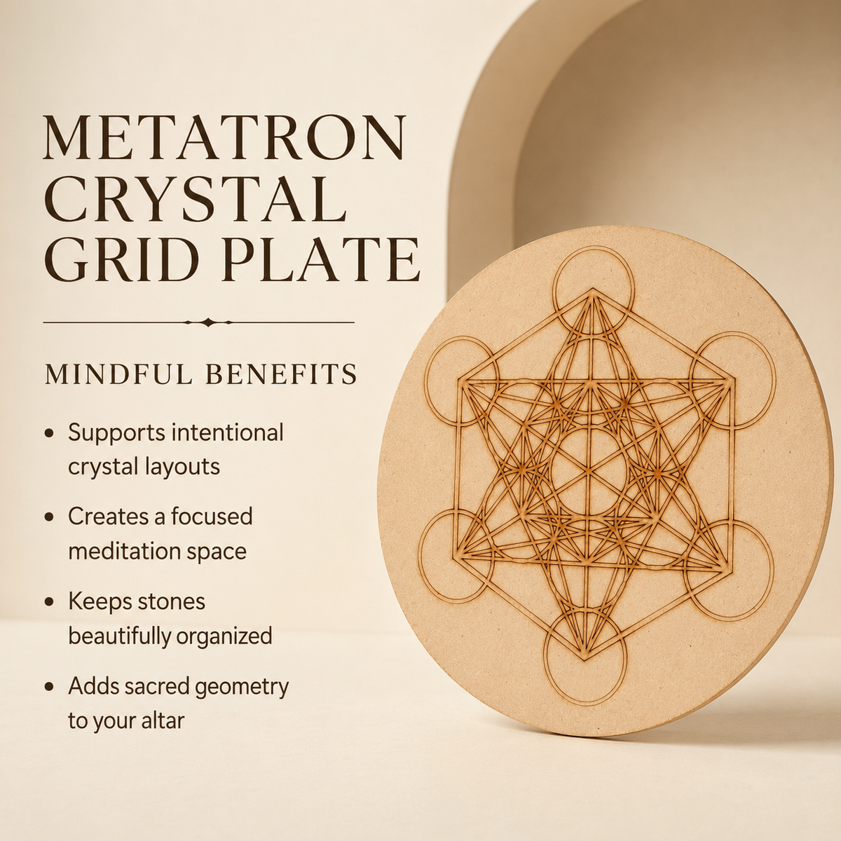 Metatron Cube Crystal Grid Board, 6" Wooden Crystal Grid Plate  DestGlow