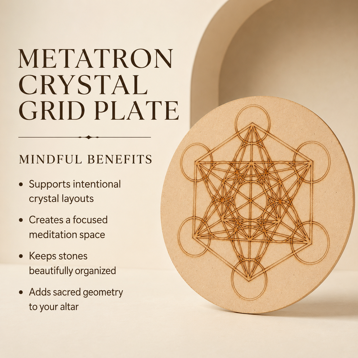 Metatron Cube Crystal Grid Board, 6" Wooden Crystal Grid Plate  DestGlow