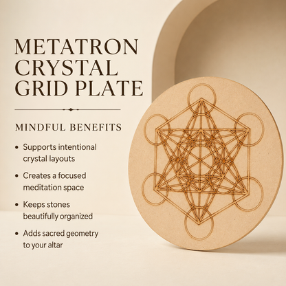 Metatron Cube Crystal Grid Board, 6" Wooden Crystal Grid Plate  DestGlow